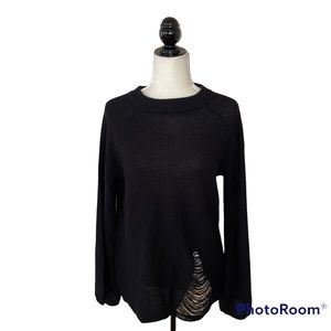 Black Women's Distressed Crewneck Sweater